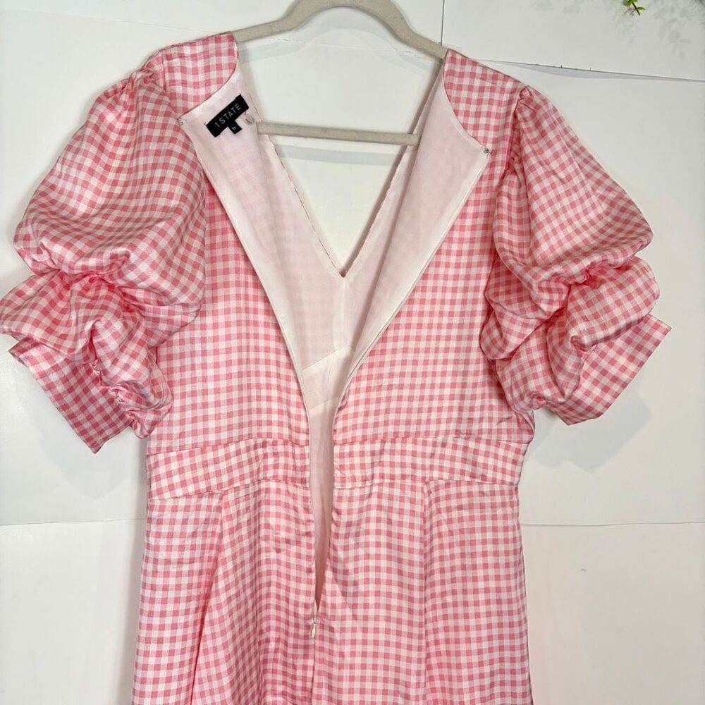 NWT 1.state Sunshine Times Mini Dress Womens XL Rose Pink Gingham Puff Sleeve - Picture 14 of 14